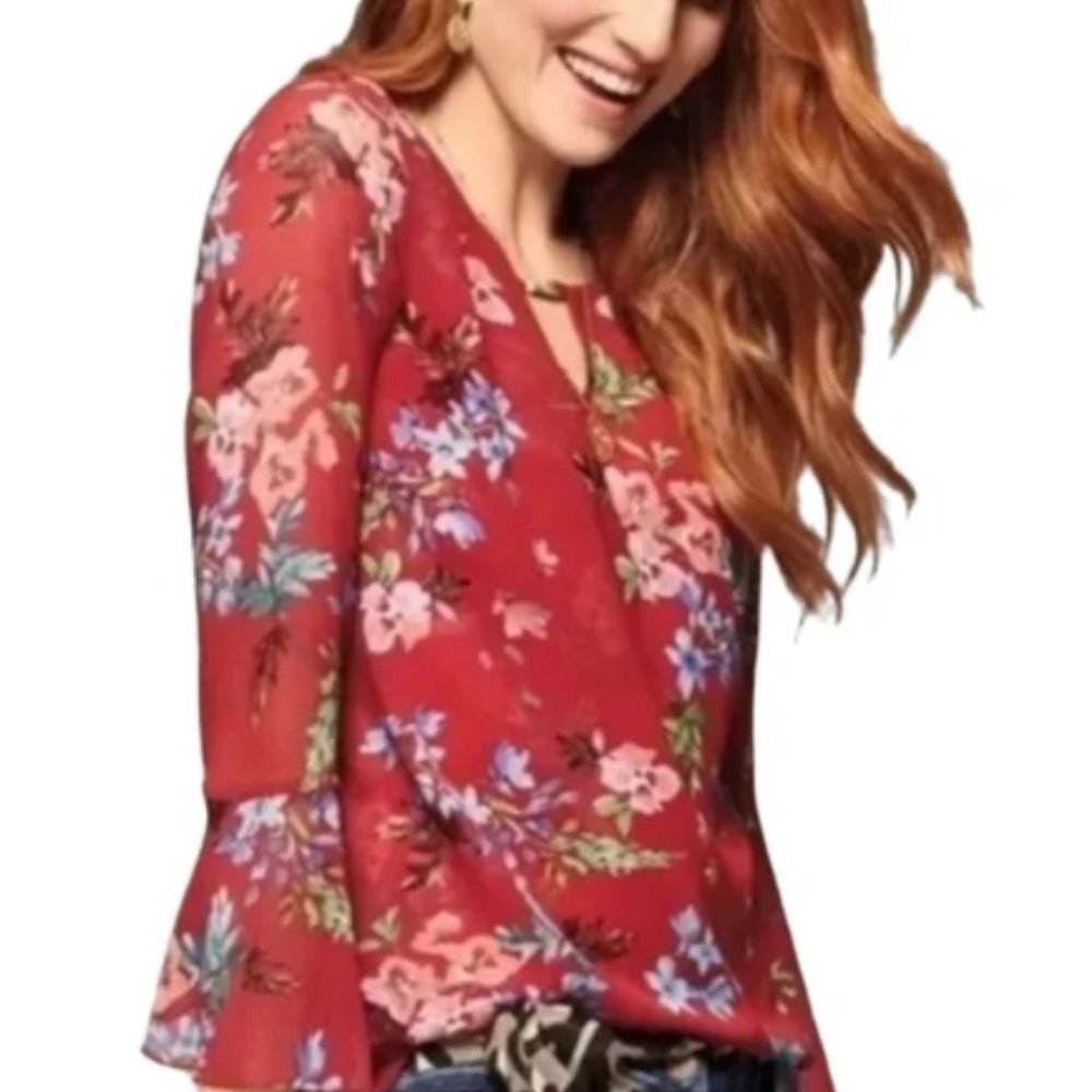 Cabi Red Floral Devoted Blouse (529) - image 4